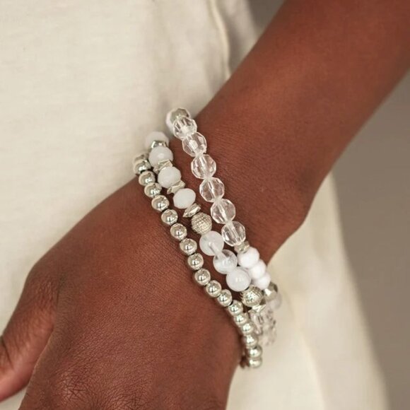 paparazzi Jewelry - Paparazzi Jewelry Accessories - Sugary Shimmer - White Bracelet - Vintage